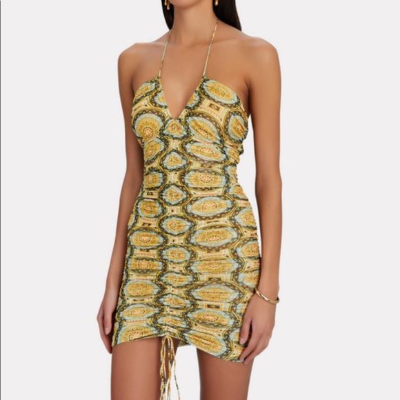 Alexis yellow alva ruched mesh mini dress size small worn once - Picture 3 of 5